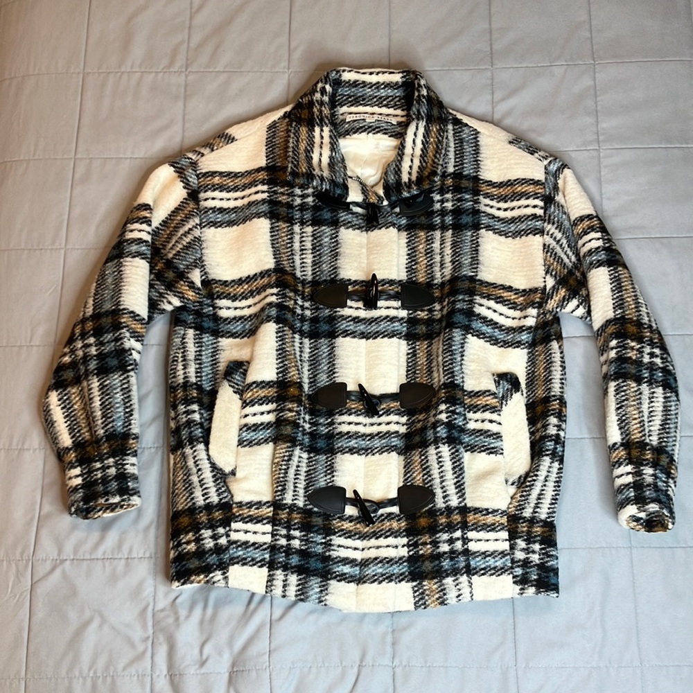 Veronica Beard Size 2 Cael Check Plaid Wool Blend Coat Jacket in White Multi